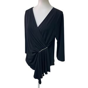 Metaphor Womens Large Deep V-Neck Asymmetrical Faux Wrap Fancy Evening Blouse